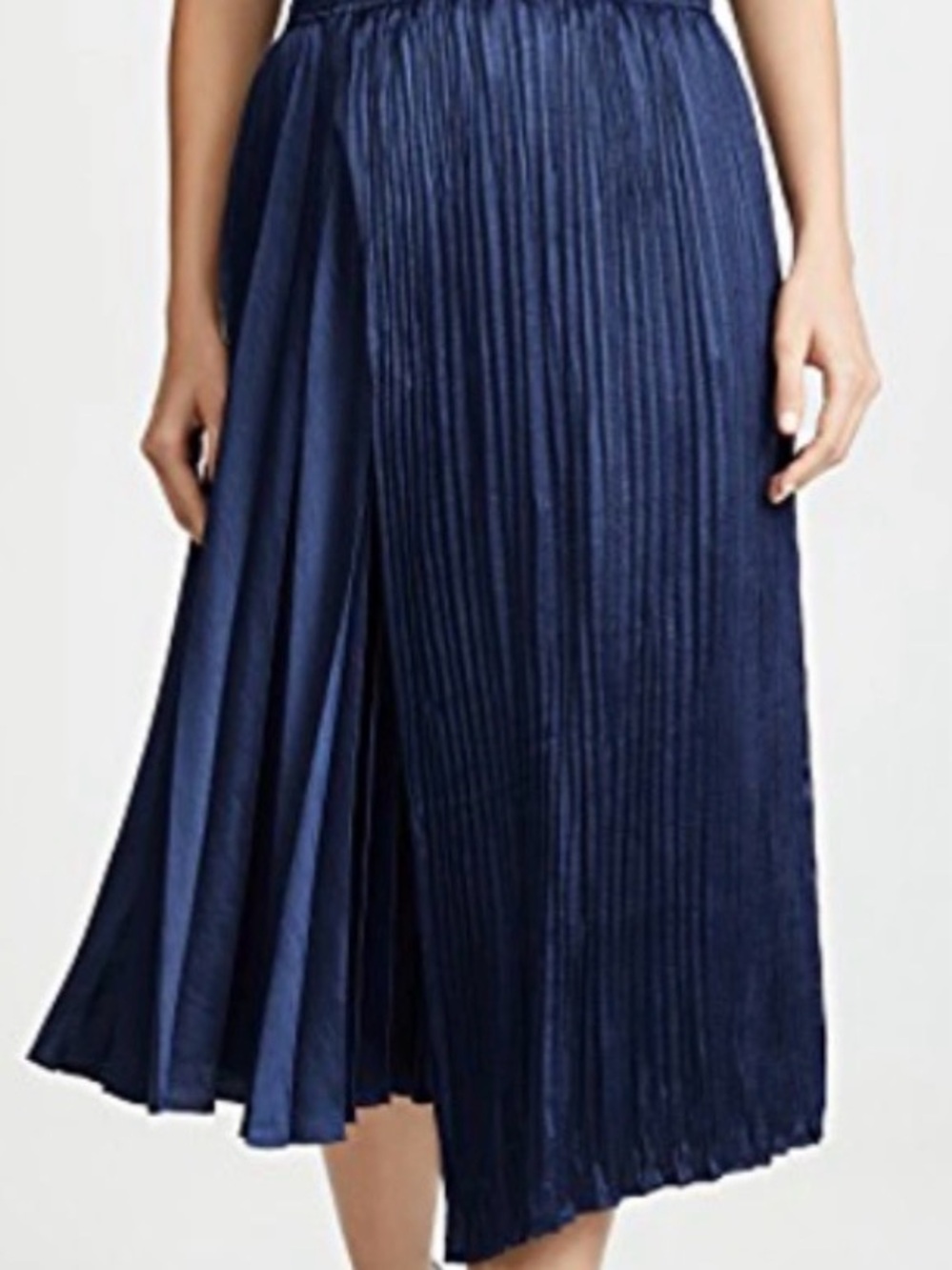 Vince asymmetric pleated satin midi skirt